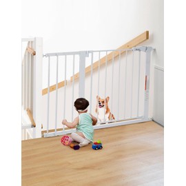 COMOMY 29.5-43.3" Baby Gate Extra Wide for Stairs Doorways, Auto Close Dog Gates for The House, Pet Gates with Walk Through Door, SturdyMetal Pressure Mounted Safety Child Gate, White