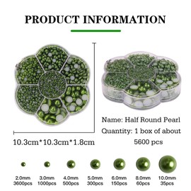 5600PCS Half Round Pearls Flatback Imitation Pearls for Crafts,7 Sizes for DIY Nails Art Crafting,Jewelry Making, Shoes,Cup,Phone Decoration (Deep Green)