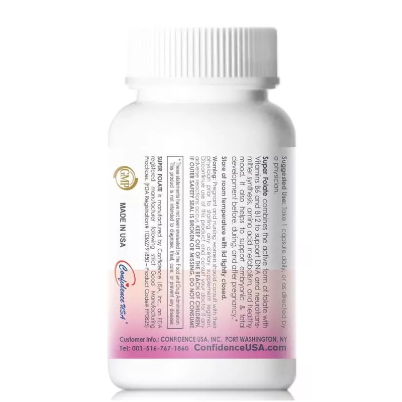 Confidence USA Super Folate 400mcg With Quatrefolic Plus Vitamin B6