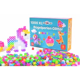 1000 Maxi XL 10 mm iron-on beads glitter. Large 10 mm iron-on beads for children from 3 years. For boys and girls. Compatible with all maxi pin plates of all manufacturers. Glitter beads.