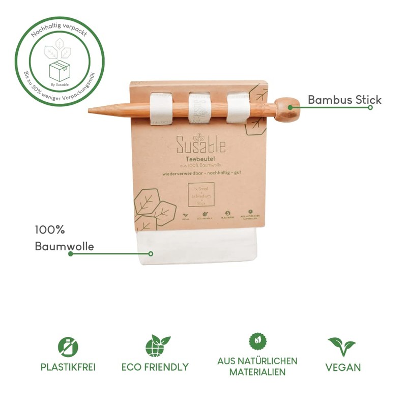 Susable Set of 2 Reusable Tea Bags Made of Fabric,