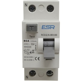 80A 100mA RCD Circuit Breaker, Type-A, 2 Pole, 230V, DIN Rail Mount, 80 Amp Residual Current Device Trip
