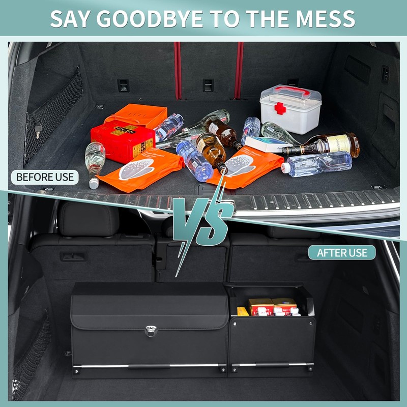 XCF Car Trunk Organizer, Collapsible Leather Car Trunk Storage Organizer