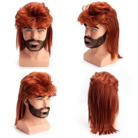 BERRYLION Mullet wig|Adult Funny Wigs for Men|Pop Rock Wig|Joe Dirt Wig for 70s|80s Wig (Ginger)