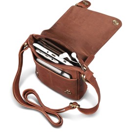 ROYALZ 'Louisiana' Leder Umhängetasche Klein für Männer Herren Ledertasche Mini Seitentasche Vintage Look Tasche zum Umhängen, Farbe:Texas Braun