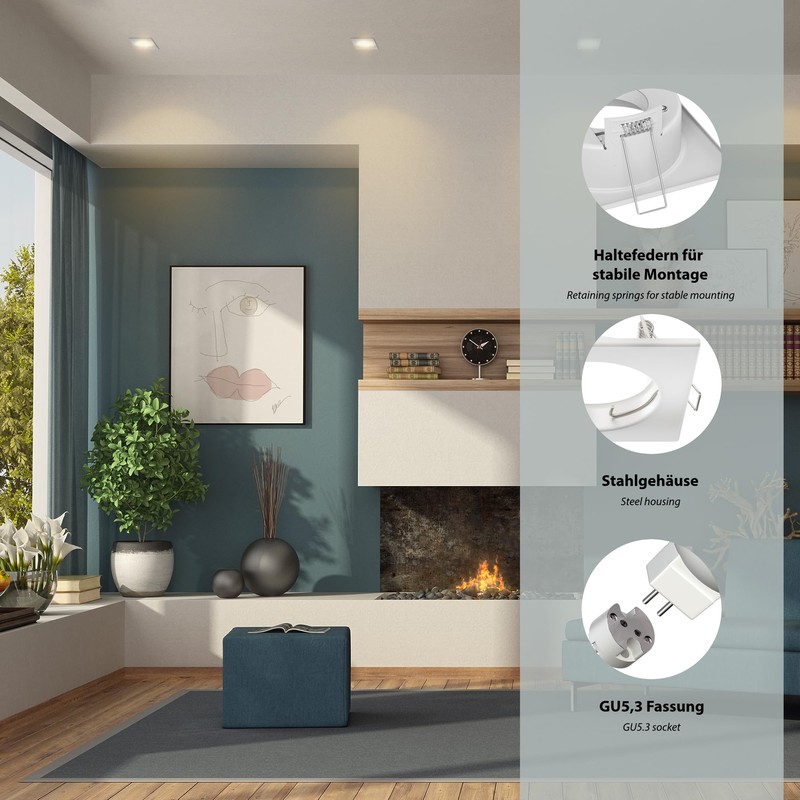 ledscom.de 6 pcs. recessed Ceiling Frame RIR recessed Frame White
