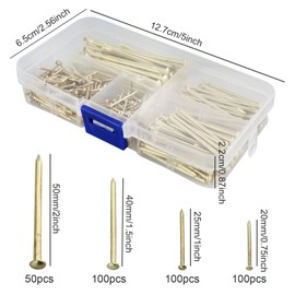 350 Piece Wall Nail Set, Brass-Plated Nails Assortment, Brass Coated Nails for Woodworking, Golden Nails for Wall Hanging, Brass Nails (20 mm/25 mm/40 mm/50 mm)