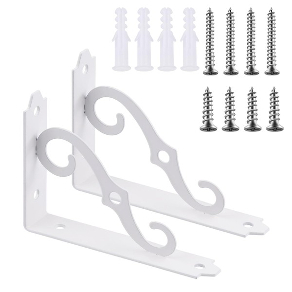 Swpeet 2Pcs 5'' Decorative Shelf Brackets, Heavy Duty Rustic Iron