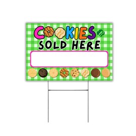 Scout Cookies Sold Here Yard Sign with H Frame Stake 12 x 18” Girl Cookie Box Stop Buy Door Hanger Reorder Troop Number Sales Goals
