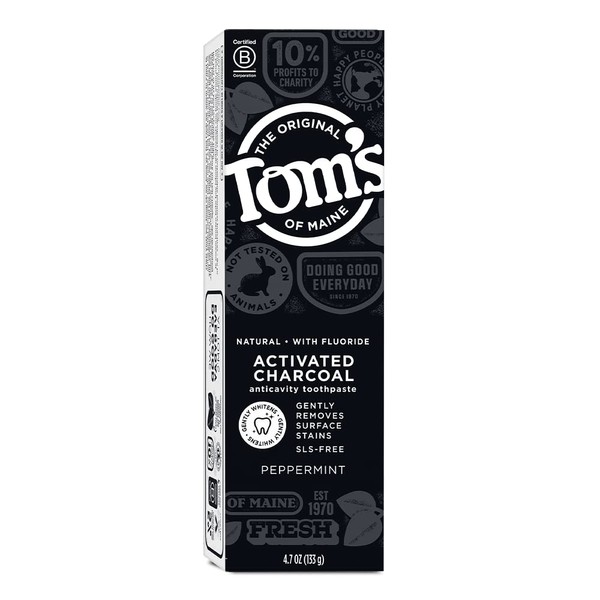 Tom's of Maine Activated Charcoal Whitening Toothpaste with Fluoride, Peppermint, 4.7 oz.