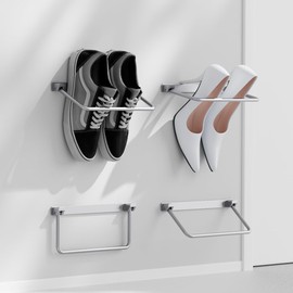 i frmmy Foldable Wall-Mounted Shoe Rack- Aluminum Hanging Shoe Organizer, Efficient Holder and Storage Rack for Various Shoes, Door Shoe Hangers- 4 Packs