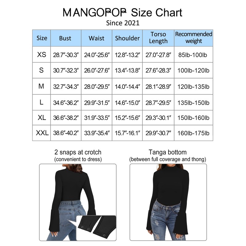 MANGOPOP Bell Sleeve Mock Neck Long Sleeve Bodysuit for Going
