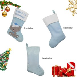 NEWYIFENG First Christmas Stocking and Gift Bag for Newborn Baby Girls and Boys | Ornaments for Christmas Holiday | Home Decoration | Baby's 1st Christmas | Blue and Pink