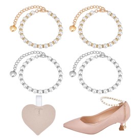 HOBBIESAY 2 Pairs of Beads High Heel Shoe Straps in Gold and Platinum High Heels Shoelaces Laces Made of Acrylic Beads Removable Ankle Straps for Holding Loose High Heels Pumps, multicoloured