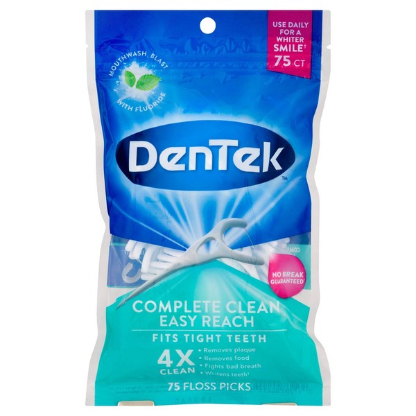 DenTek Complete Clean Floss Picks | Removes Food & Plaque | 75 Count | 2 Pack