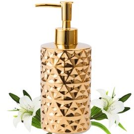 Gold Bathroom Countertop Soap Dispensers,Luxury 12 oz Refillable Soap Dispenser Bathroom,Brushed Gold Ceramic Hand Lotion Dispenser Soap Dispenser for Kitchen,Diamond Soap Pump Bottle for Christmas.