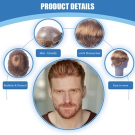 Prosa Toupee For Men Human Hair Replacement System Men's Toupee Real Human (18# 8"x10")