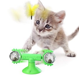 BUYTER 3 in 1 Windmill Cat Toy Treat Dispenser Feather Pet Treat Ball with Stick