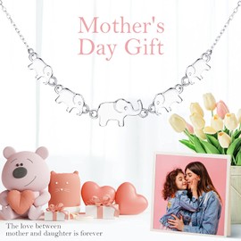 BlingGem Chains for Women 925 Sterling Silver Elephant Necklace Generations Necklace for Grandmother Mother and Daughter Animal Jewellery Gift for Women Daughter Sister, Sterling Silver, Cubic