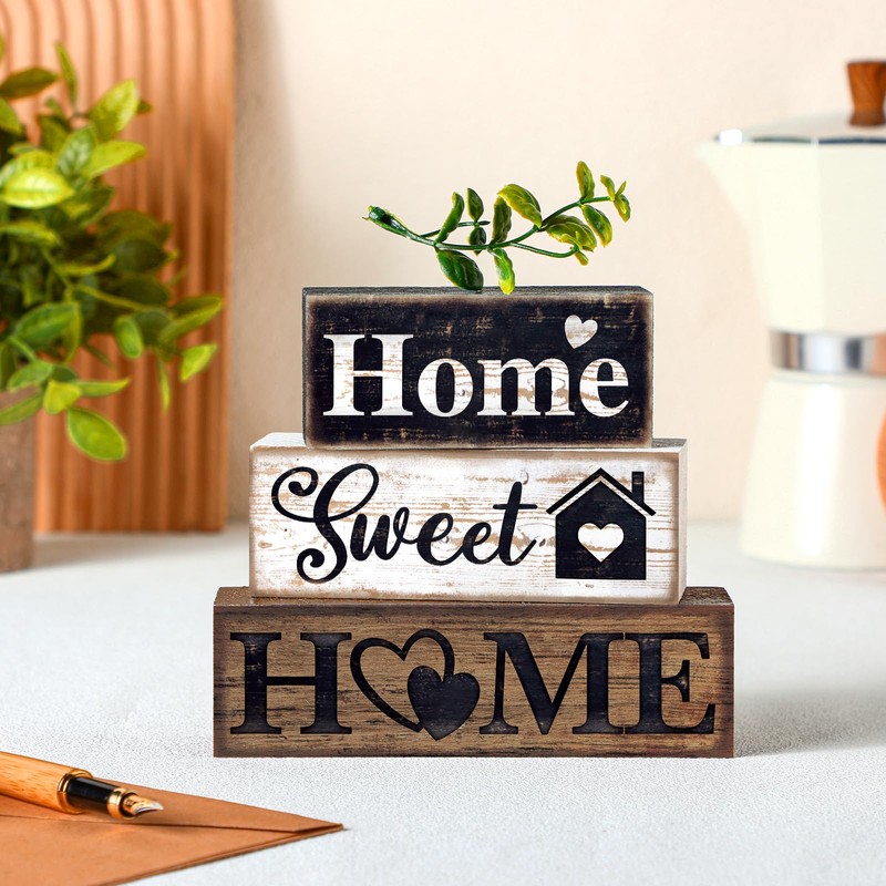 Moucuny 4 Pcs Farmhouse Wooden Tabletop Decor Farmhouse Tiered Tray