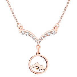 Mayfaith Fashion Rose Gold Plated Zircon Angel's Wing Necklace, Matched with Round Mountain Mustard Seed Faith Necklace, Christian Gift for Ladies（Round mountain）