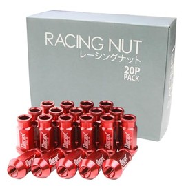 Durax Lightweight Aluminum Wheel Nut Racing Nut M12 P1.5 Through Nut Long Type 20 Piece Set (Red/Red)