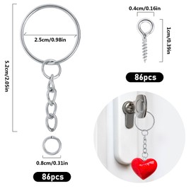 Key Ring with Chain 86 Key Ring Craft Set, 86 Key Ring Chain + 86 Screw Eye Pins Key Rings 25 mm for Keys Craft DIY Bags Jewellery Making (Silver)