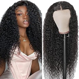 Weeybay Real Hair Wig for Women Wigs Curly Wave Human Hair Wig 4 x 4 Lace Closure Natural Black 150% Density Unprocessed Brazilian Remy Hair Glueless for Woman 24 Inches