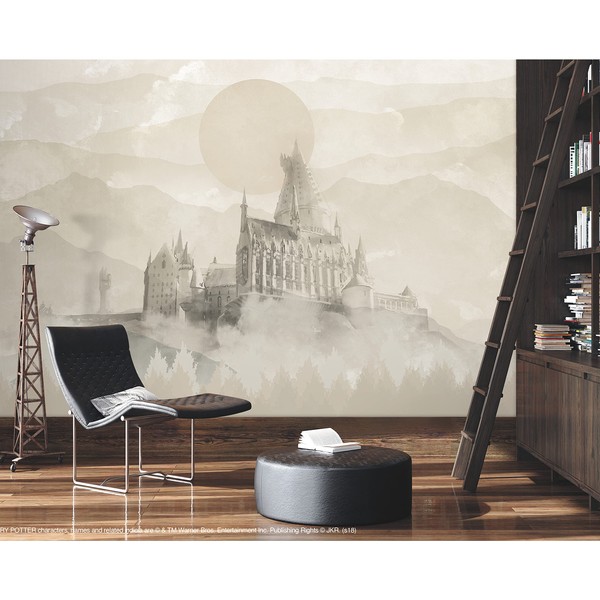 RoomMates RMK12279M Harry Potter Hogwarts Castle Mural Peel and Stick Wallpaper, grey, taupe