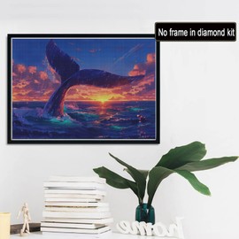 Reofrey DIY Diamond Art Painting Kits for Adults Whale, Diamond Art Ocean Full Drill Round Rhinestone, Cross Stitch Embroidery Canvas for Crafts Decor (30x40 cm/ 12x16 inch)
