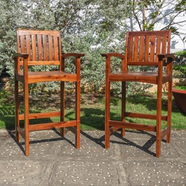 International Caravan Highland Acacia Americana Bar-Height Arm Chair (Set of 2) - Stain