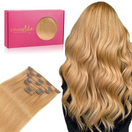 WENNALIFE Clip in Hair Extensions Real Human Hair, 22 Inch 120g 7pcs Human Hair Extensions Clip In Human Hair, Strawberry Blonde Hair Extensions Clip In Real Hair Coloured Remy Human Hair Extensions