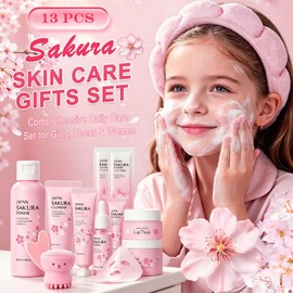 Sakura Skin Care Set for Kids Teen Girls,13 IN 1 Daily Gentle Skin Care Set