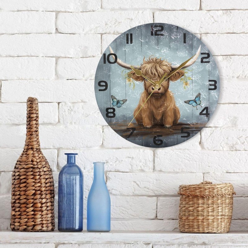 ALAZA Highland Cow Baby Wall Clock Non Ticking Decorative Desk