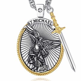 CELESTIA St Michael Necklace for Men Women St Michael the Archangel Michael Pendant Necklace Arcangel Miguel 925 Sterling Silver Protection Necklace Catholic Gifts Men Religious Christian Gifts Women