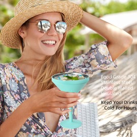 AGH Stainless Steel Martini Tumbler with Lid, 10oz Insulated Margarita Tumbler, Double Wall Cocktail Tumbler Wine Glasses for Party, Vacation, Picnic, Pool, Beach & Patio (Light Green)