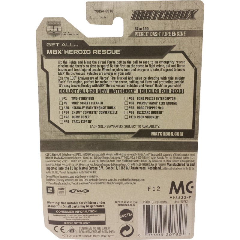 2013 Matchbox MBX Heroic Rescue Pierce Dash Fire Engine Red
