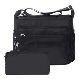NOTAG Crossbody Bag for Women, Waterproof Nylon Shoulder Bag Multi-Pocket Crossbody Handbag with RFID Wallet (S, Black)