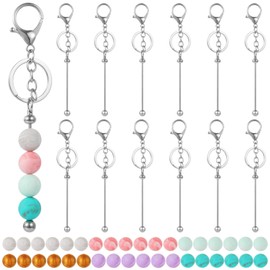 Homaisson 108 Pcs Beadable Keychains Set, Includes 12 Metal Keychain Bars, 36 Crystal Spacer Beads, and 60 Silicone Beads, Keychain Making Kit, DIY Crafting Accessories Set