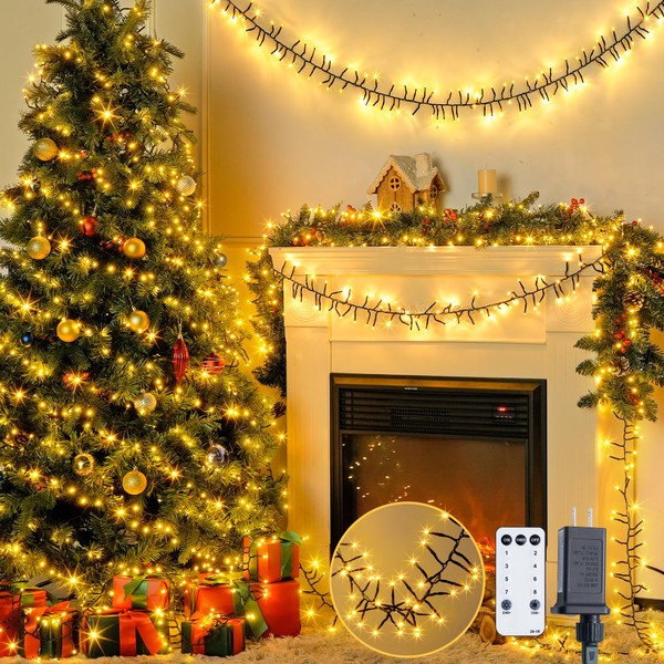 JMEXSUSS 1000 LED Cluster Lights Green Wire Plug in, 55ft