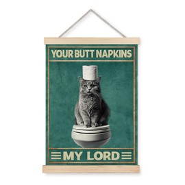 Toilet Cat Funny Bathroom Hanging Canvas Wall Art - Your Butt Napkins My Lord Bathroom Art Wall Decor, Humor Funny Cat Gifts for Women, Unquie Housewarming Gifts Idea