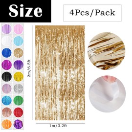 Champagne Gold Tinsel Curtain Party Backdrop,4pcs 3.2ft x 6.5ft Foil Curtain Decorations,Foil Fringe Streamers Metallic Tinsel Door Hanging Foil Flow Silk Streamers for Birthday Wedding Holiday Party