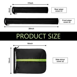 Downhill 5 PCS Side Mirror Covers and Windshield Wiper Covers, Rain and Snow Protection Front Rear Side Mirror Wiper Cloth Protector, Universal Motors Exterior Accessories, for Most Cars (Black)