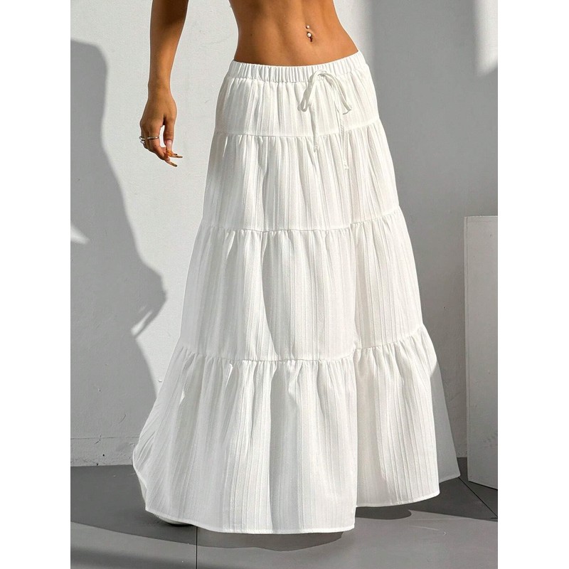 Xuani Maxi Skirts for Women Ruffle Hem A Line Long