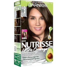 Garnier Nutrisse Ultra Coverage - Tinte en crema nutritiva para el cabello, 500 marrón natural medio profundo (nogal esmaltado), tinte permanente para