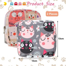 2 Pieces Cat Print Storage Bag, Sanitary Napkin Storage Bag, Large Capacity Storage Bag, Youth Sanitary Napkin Bag, Reusable Storage Bag