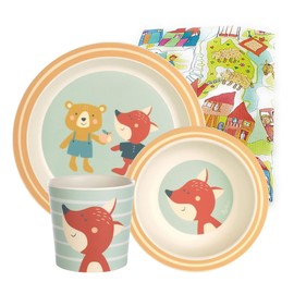 Sigikid Melamine Children's Crockery Set Christening Gift Child-friendly Dishwasher Safe (Fox / Bear 3 Pieces)