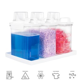 51oz Laundry Detergent Container, 3 Pack Plastic Liquid Detergent Dispenser for Laundry Room Powder,Soap,Fabric Softener, Scent Beads Storage and Organization,with 5 Labels,1 Tray.(3, 51oz)