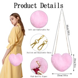 TAXTYHRE Plush Shoulder Bag, Heart Plush Bag, Cute Fluffy Crossbody Bag, Plush Bag for Women and Girls, for Daily Outdoor Travel, Valentine's Day, Birthday Gift, pink