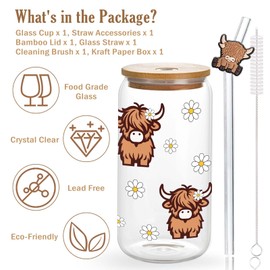 TAGDANK Highland Cow Coffee Cup with Lids and Straws - Highland Cow Gifts for Women Cow Lovers Cow Cups Print Stuff - Cute Highland Cow Stuff Birthday Gifts for Women Girls, 16oz